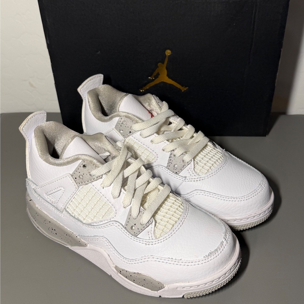 Jordan 4 Retro White Oreo (2021) (PS)‎ Tech Grey Kids Size 11.5C Sneakers "NEW"